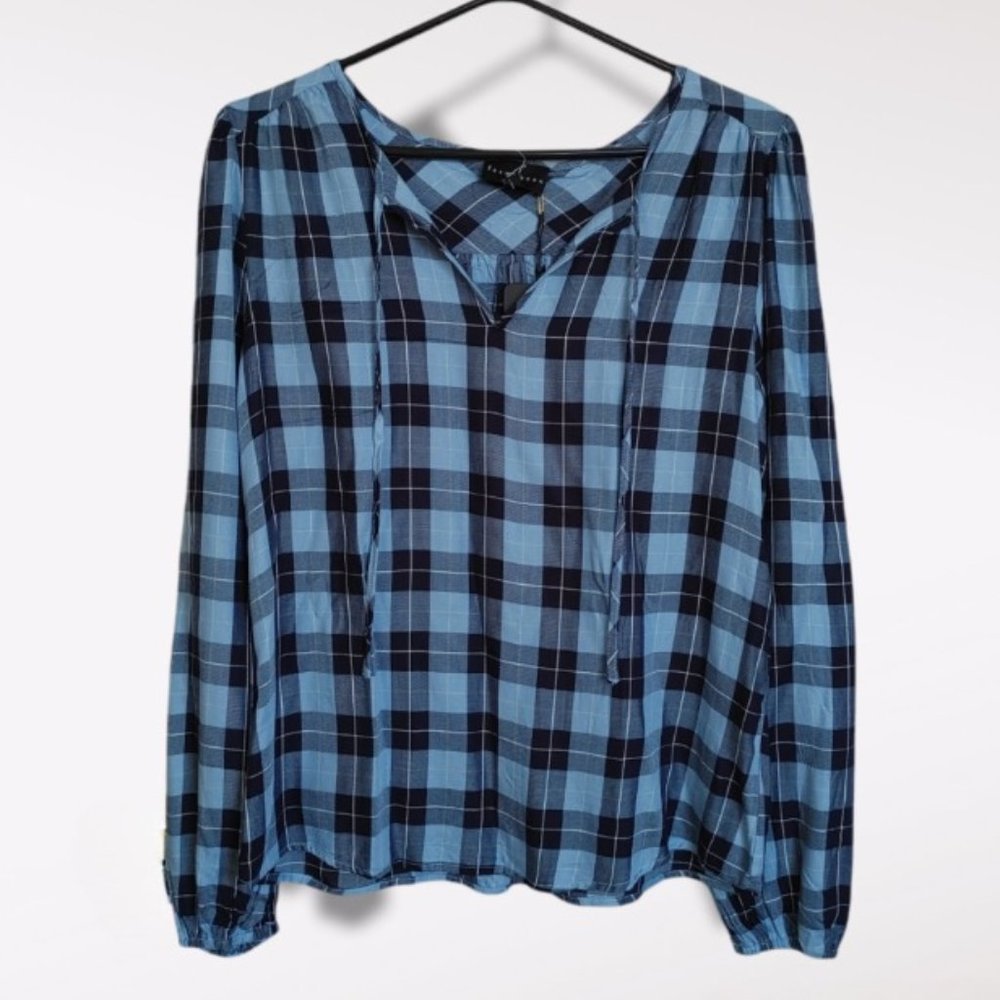 Blue Plaid Peasant-Style Shirt